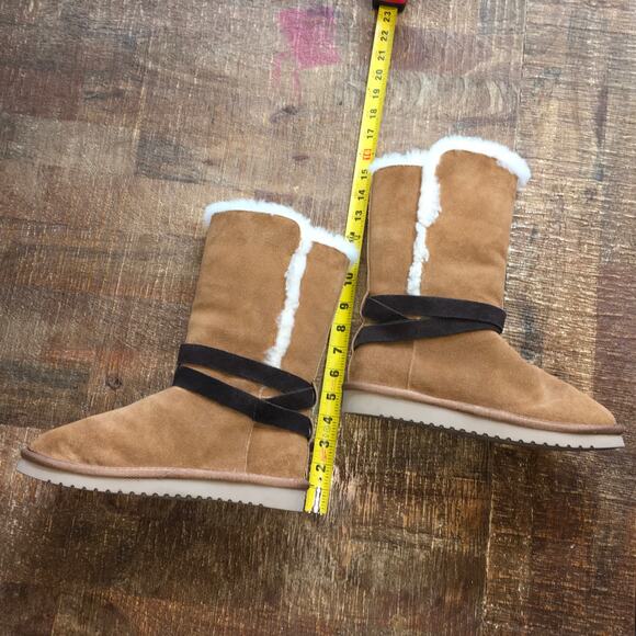 Koolaburra by UGG Rozalia Tall Fur Lined Boot Womens 8 Tie Shearling Suede Brown - Picture 6 of 11